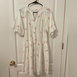 Stitchdrop white eyelet dress. With embroidered flowers.